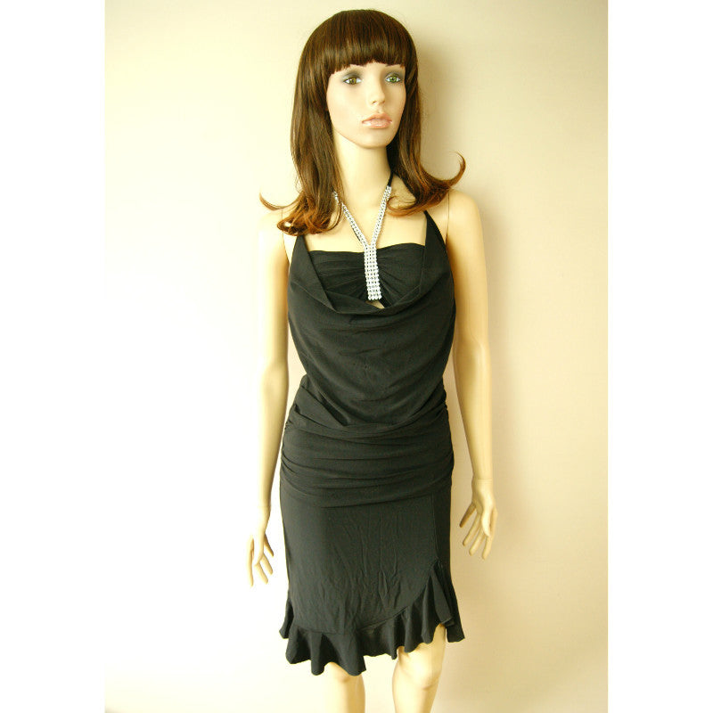 Club Queen Gorgeous Ladies Womens Black Diamond Studs Metallic Knee Length Dress