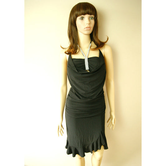 Club Queen Gorgeous Ladies Womens Black Diamond Studs Metallic Knee Length Dress