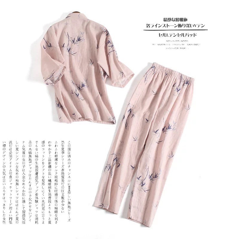  New Luxurious Ladies Womens Pink with Bamboo Kimono Pyjama Pajama ladpj180