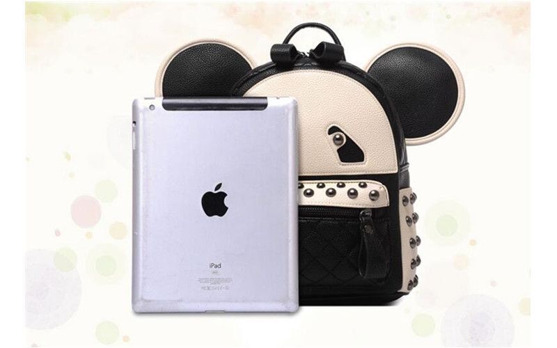 Ladies Panda-Shaped Leather Backpack Bag w/ Metal Studs & Adjustable Straps