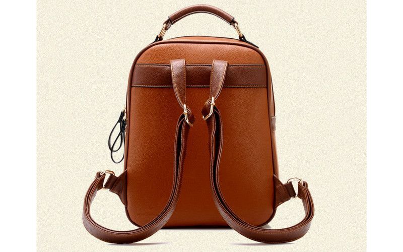 Ladies Brown Backpack Bag Gold Buckles Front Pocket Handle & Straps