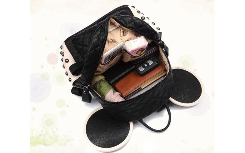 Ladies Panda-Shaped Leather Backpack Bag w/ Metal Studs & Adjustable Straps