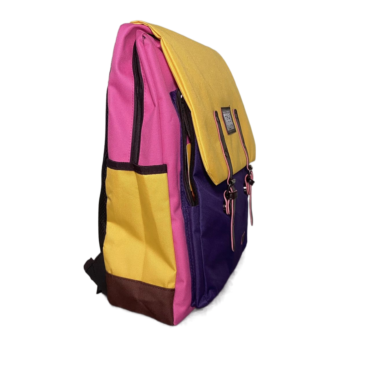 New Ladies Womens Yellow Purple Pink Leather Buckle Canvas Backpack Rucksack Bag
