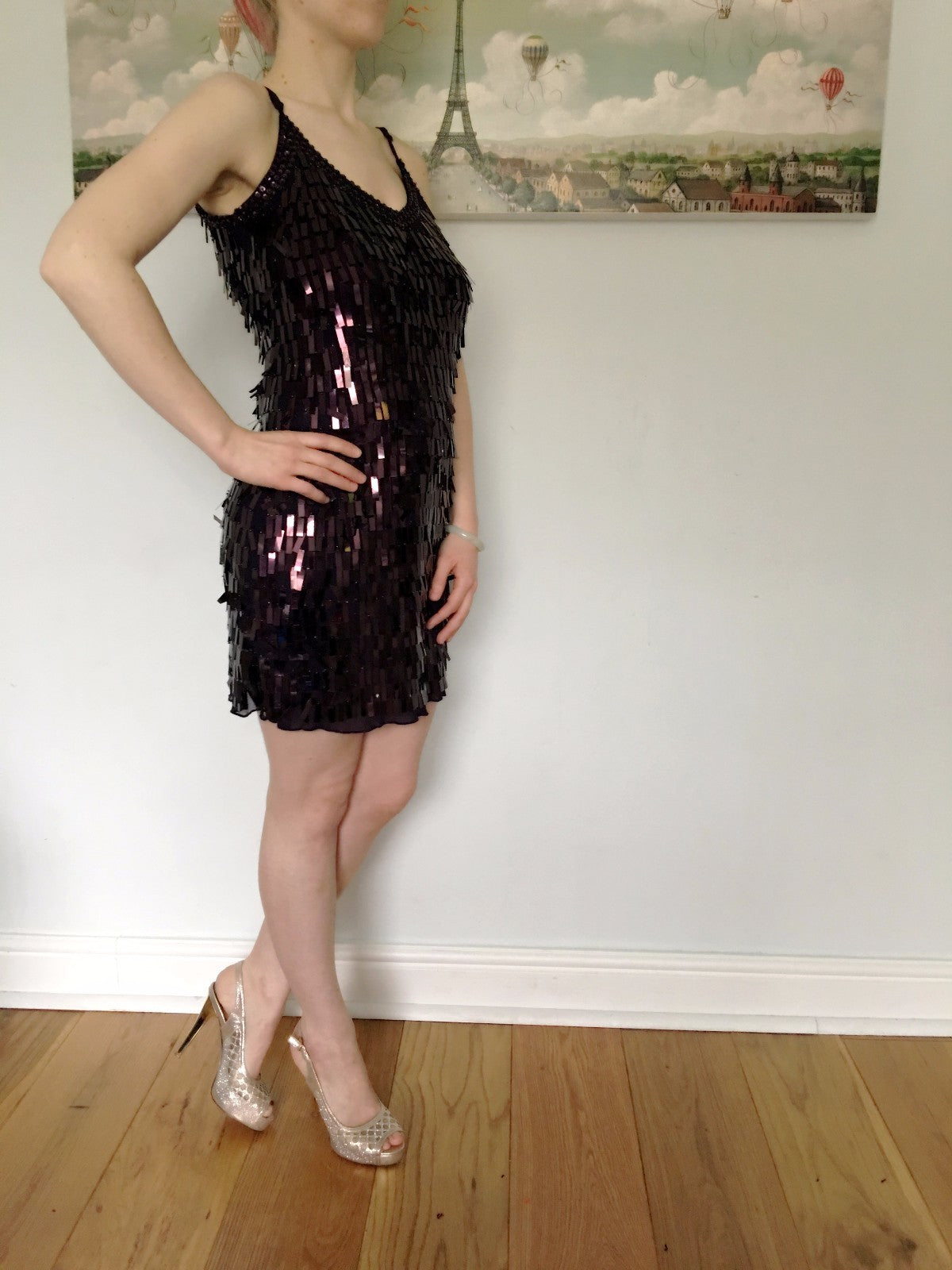 20's The Great Gasby Style Gorgeous Ladies Womens Purple Metallic Short Dress