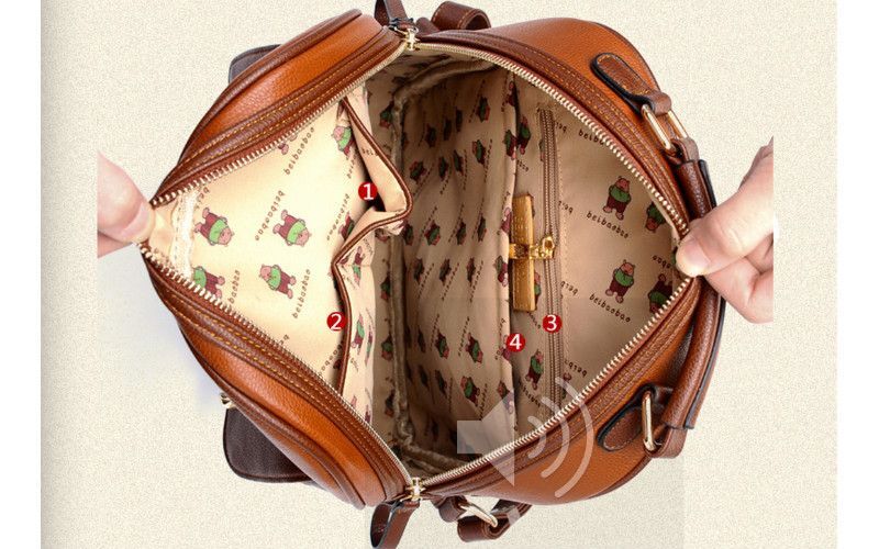 Ladies Brown Backpack Bag Gold Buckles Front Pocket Handle & Straps
