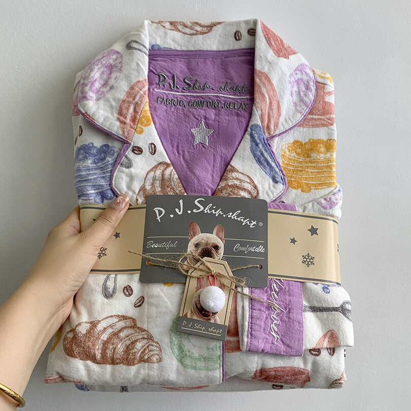 Luxury Ladies Brushed Cotton Pyjamas with Whimsical Pastel Dessert Pattern