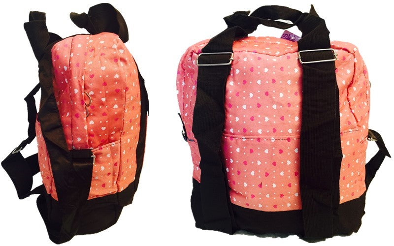 Multi-Purpose Ladies Womens Peach Canvas Heart Pattern Backpack Shoulder Bag