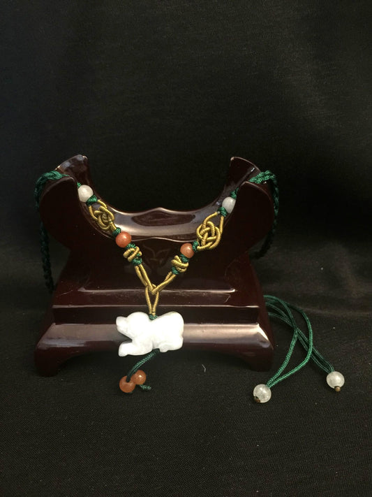 NEW Elegant Handmade Ladies Oriental Chinese Zodiac Dog Jade Adjustable Necklace