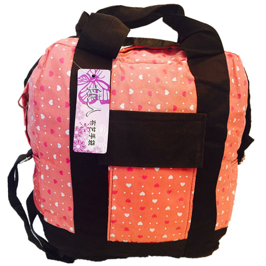 Multi-Purpose Ladies Womens Peach Canvas Heart Pattern Backpack Shoulder Bag
