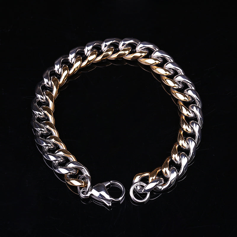 21cm High Quality Mens Heavy Stainless Steel Silver & Gold Curb Chain Bracelet