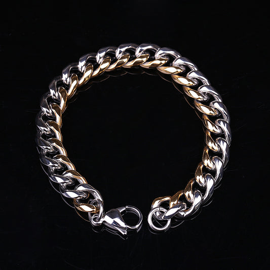 21cm High Quality Mens Heavy Stainless Steel Silver & Gold Curb Chain Bracelet