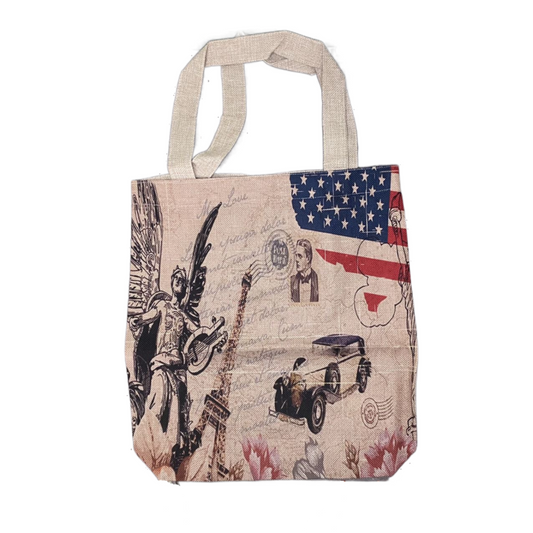 New Ladies Womens Jute Shopping Book Shoulder Bag with American Flag and Prints