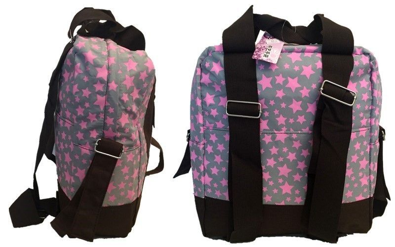 Multi-Purpose Ladies Womens Grey Canvas Heart Pattern Backpack Shoulder Bag