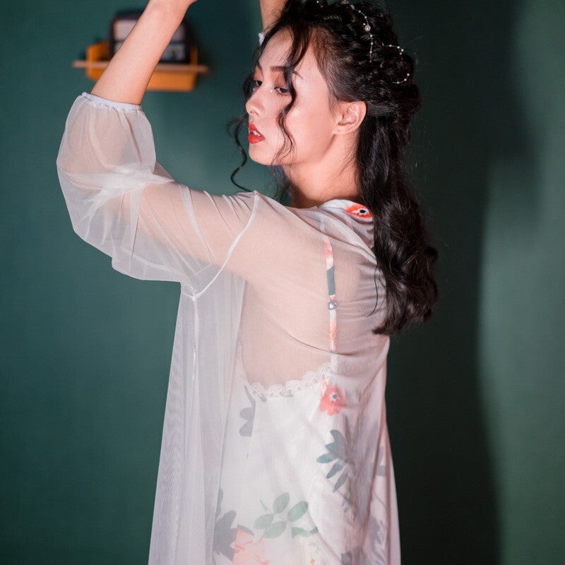 New Luxurious Ladies Womens Tropical Flower Nightdress and White Robe ladpj273