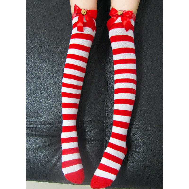 Christmas Red Stripes With Kitten On Bow Ladies Womens Tights Size 8-12
