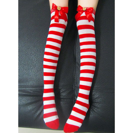 Christmas Red Stripes With Kitten On Bow Ladies Womens Tights Size 8-12