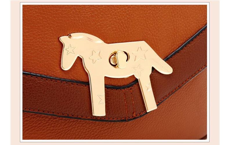 Ladies Beige Backpack Bag Horse-Shaped Gold Buckles Front Pocket Handle Strap