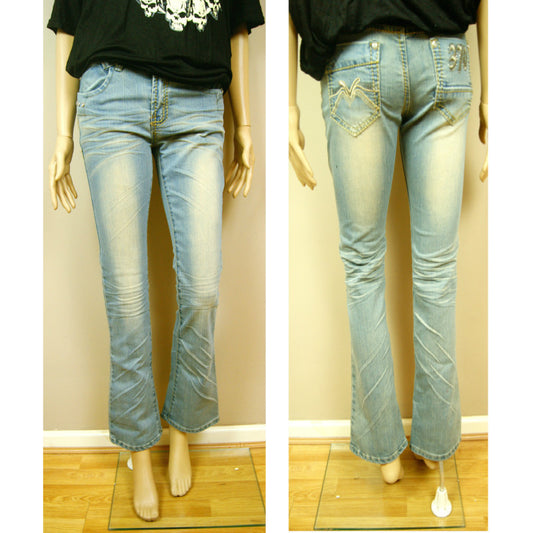 New Hot Fashion Gorgeous Ladies Womens Washed Denim Flared Kick Flare Jeans
