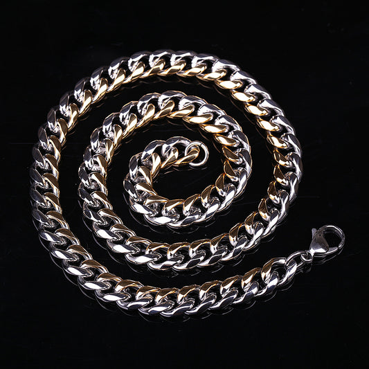 22.5" High Quality Mens Heavy Stainless Steel Silver & Gold Curb Chain Necklace