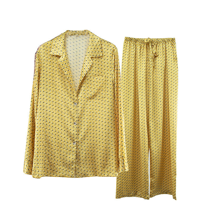 New Satin Dots Macaroon Yellow Ladies Womens Top & Trousers Pyjamas Set ladpj326