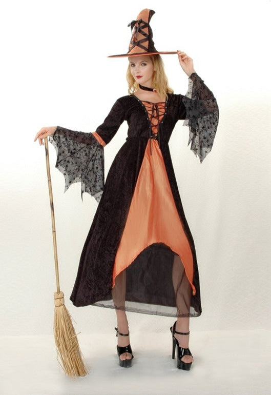 Womens Wicked Witch Pumpkin Orange Halloween Costume Fancy Party Dress ladcos25