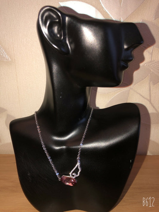 New Silver Ladies Champagne Pink Gemstone Angel Wing Pendant Elegant Necklace