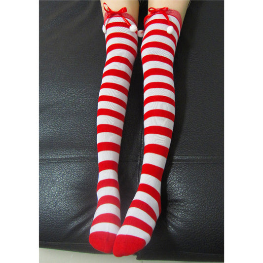Christmas Red Stripes Snow Balls On Bow Ladies Womens Tights Size 8-12