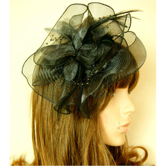 Black Flowers Ladies Womens Wedding Races Ascot Fascinator Hat Hair Clipper Veil
