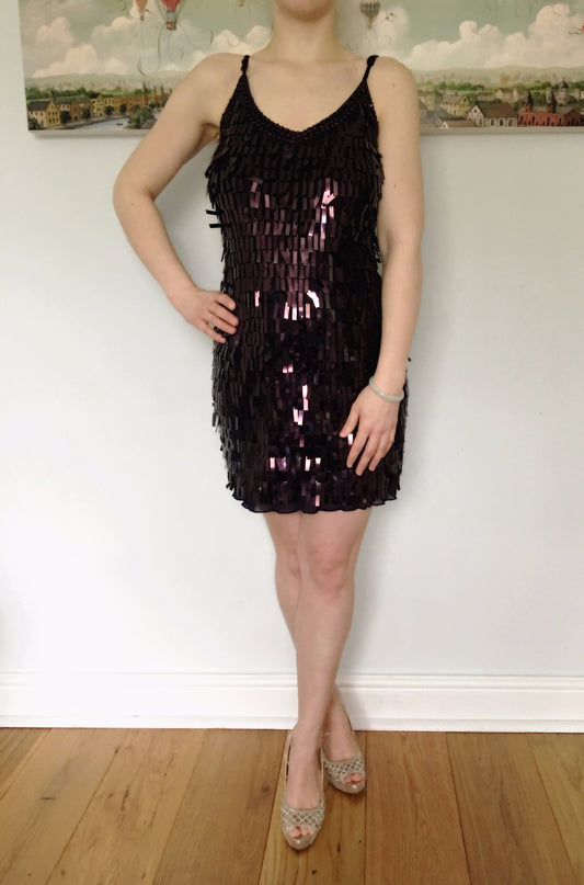 20's The Great Gasby Style Gorgeous Ladies Womens Purple Metallic Short Dress