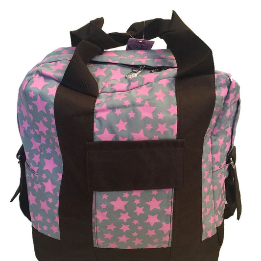 Multi-Purpose Ladies Womens Grey Canvas Heart Pattern Backpack Shoulder Bag