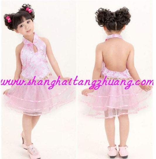 New Chinese Childrens Girls Pink Fancy Party Top and Tutu Skirt Set With Bag