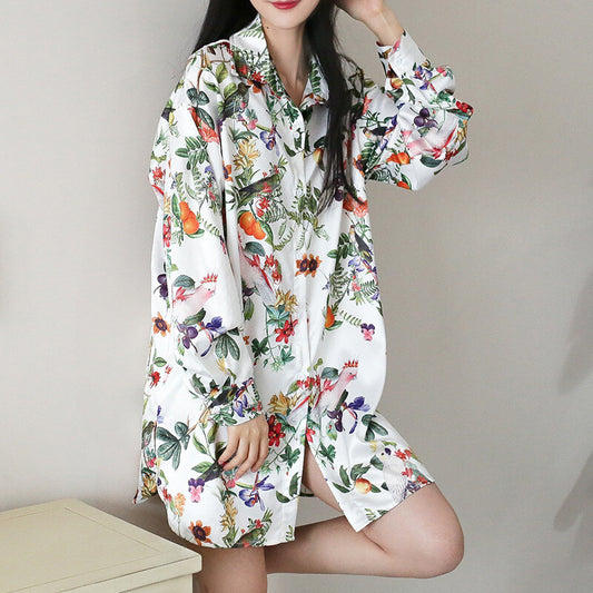 New Ladies Womens Spring Forest Birds Shirt Style Short Nightie Gown ladpj333