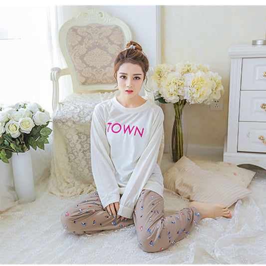 New Ladies Women Cute Town Girl White Top and Bottom Pyjamas Pajamas Set ladpj76