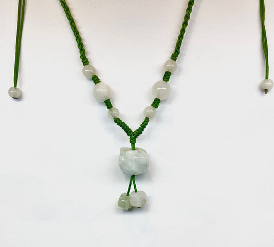 Handmade Ladies Oriental Chinese Cute Zodiac Piglet Jade Adjustable Necklace 