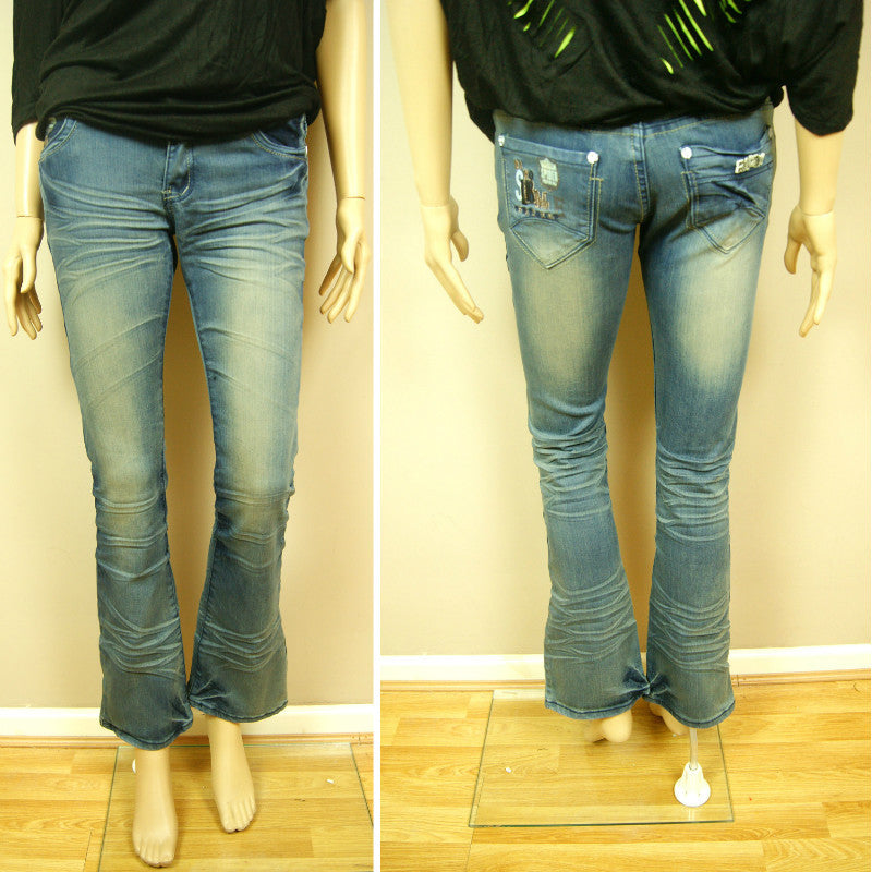 New Hot Fashion Gorgeous Ladies Womens Washed Denim Flared Kick Flare Jeans
