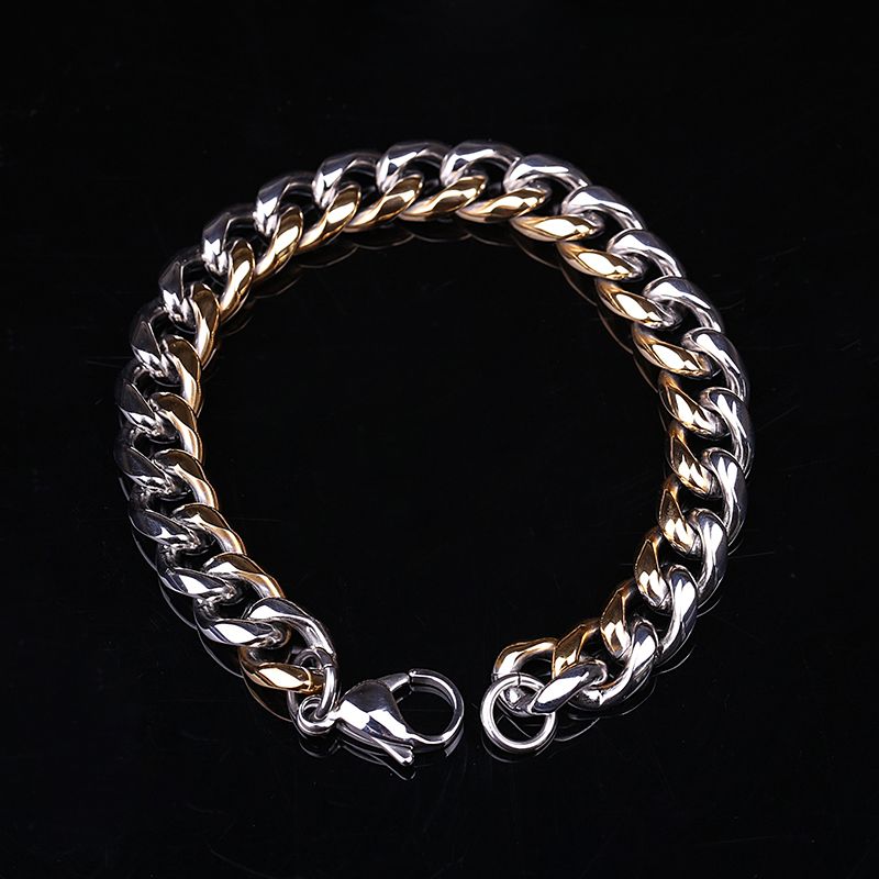 21cm High Quality Mens Heavy Stainless Steel Silver & Gold Curb Chain Bracelet