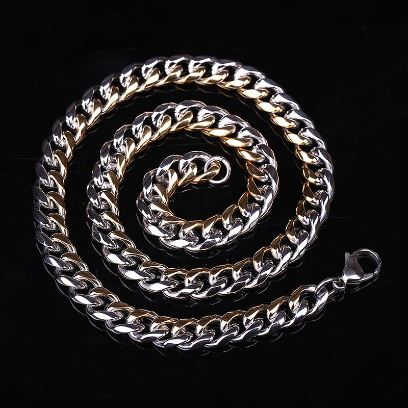 21cm High Quality Mens Heavy Stainless Steel Silver & Gold Curb Chain Bracelet