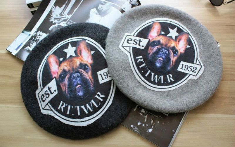 Brand New Designer Look Ladies Womens French Bulldog Grey Woolen Beret Hat Cap