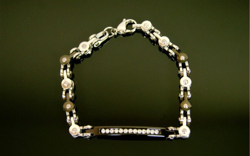 8.5" Bike Chain Style Metal Silver Sterling Steel Mens Diamonte Link Bracelet