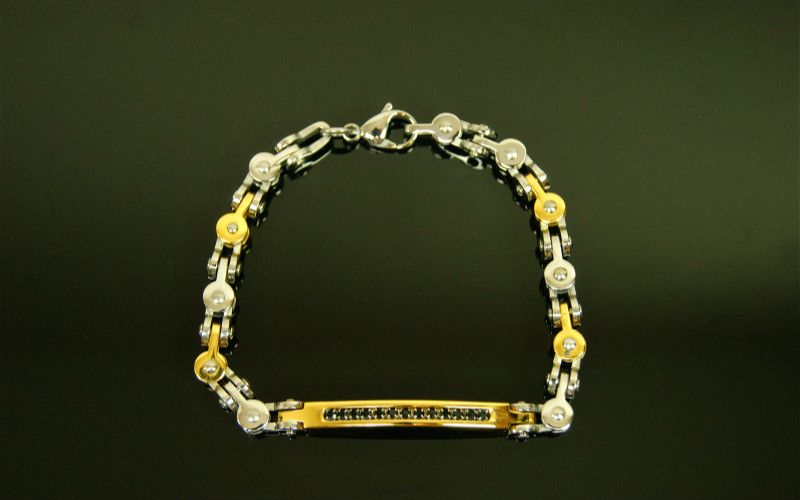 8.5" Bike Chain Style Metal Silver Sterling Steel Mens Diamonte Link Bracelet