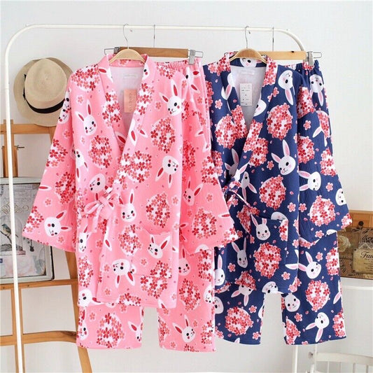 New Thick Cosy Chinese Japanese Ladies Rabbit Blossom Kimono Pyjamas ladpj295296
