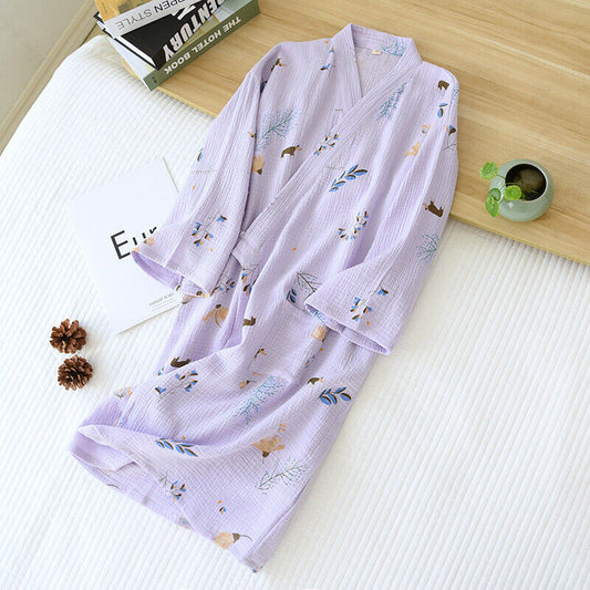 Chinese Japanese Lilacs Oriental Plants Ladies Kimono Gown Bathrobe ladpj381