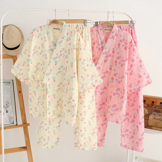 New Chinese Japanese Flowers In Pink Long Ladies Kimono Pyjamas ladpj356